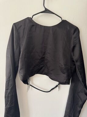 Zara Black Cropped Long-Sleeve Top with Chain Trim
